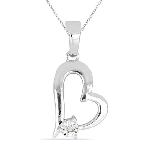 BUY STERLING SILVER  WHITE DIAMOND DOUBLE-CUT GEMSTONE HEART PENDANT